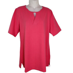 Denim & Co. Essentials Top Womens Medium Perfect Jersey V-Neck Geranium Pink